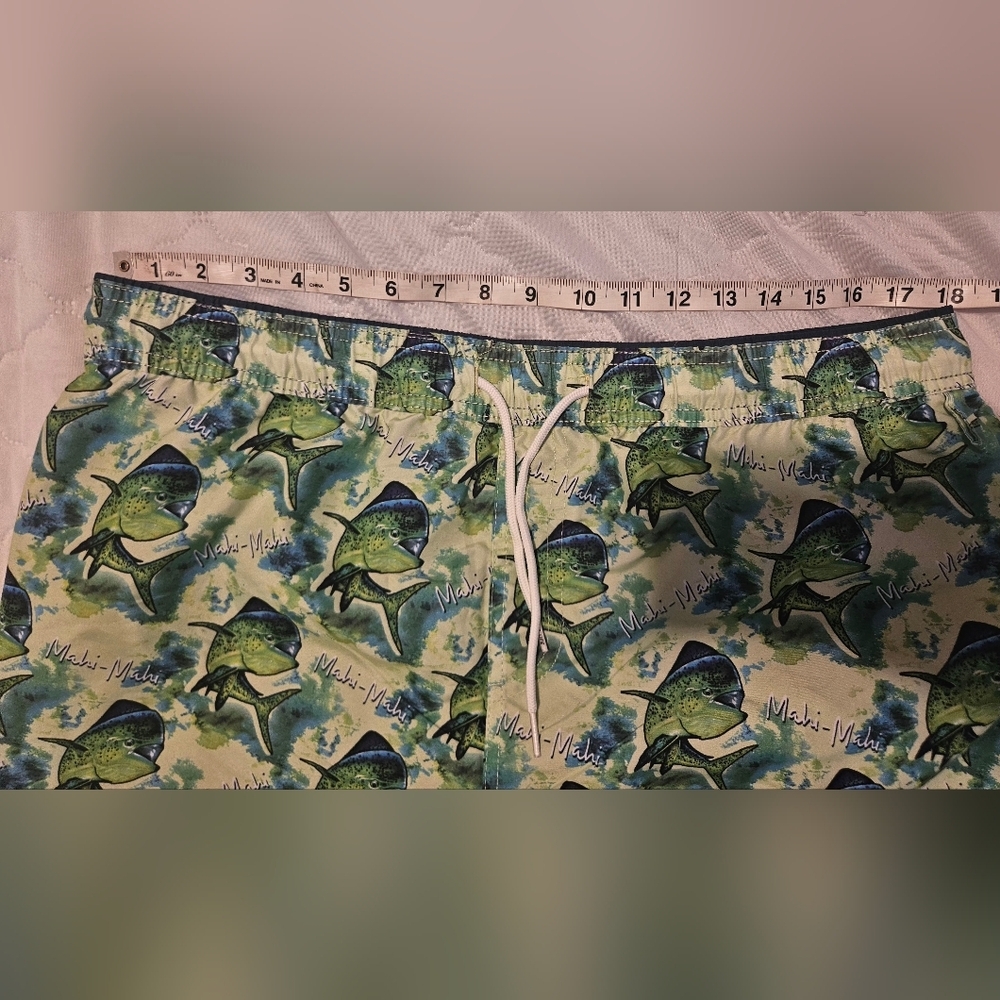 🩵Wave Life Mens Swim Shorts Trunks Reversible Fish Blue Green Sz 36💚 - Picture 3 of 8